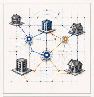 Network topology with nodes and connections — GIS data structure
